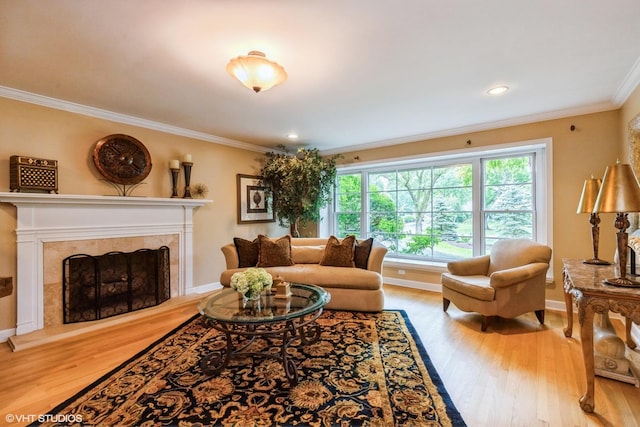 1076 Old Barn Ln, Lake Forest, IL 60045 - living area with wood finished floors, crown molding, and a fireplace