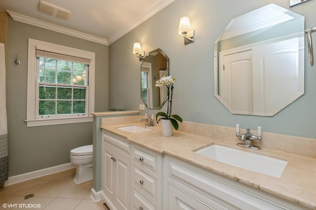 1076 Old Barn Ln, Lake Forest, IL 60045 - full bathroom with double vanity, tile patterned floors, and crown molding