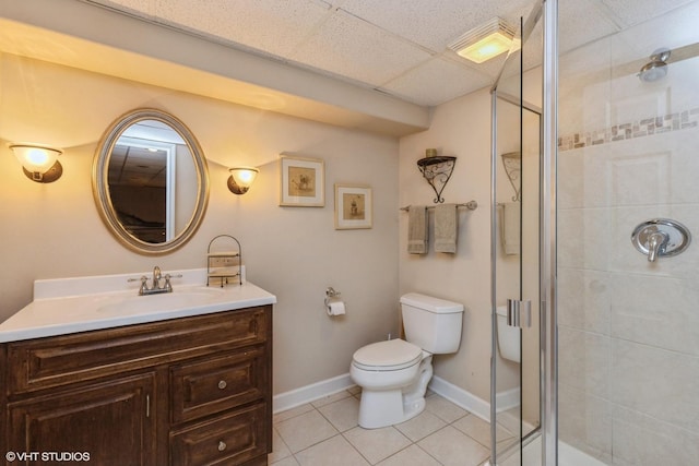 1076 Old Barn Ln, Lake Forest, IL 60045 - bathroom featuring a shower stall, vanity, tile patterned flooring, and a drop ceiling