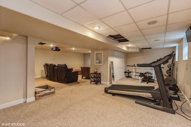 1076 Old Barn Ln, Lake Forest, IL 60045 - workout room featuring carpet, a drop ceiling, and recessed lighting