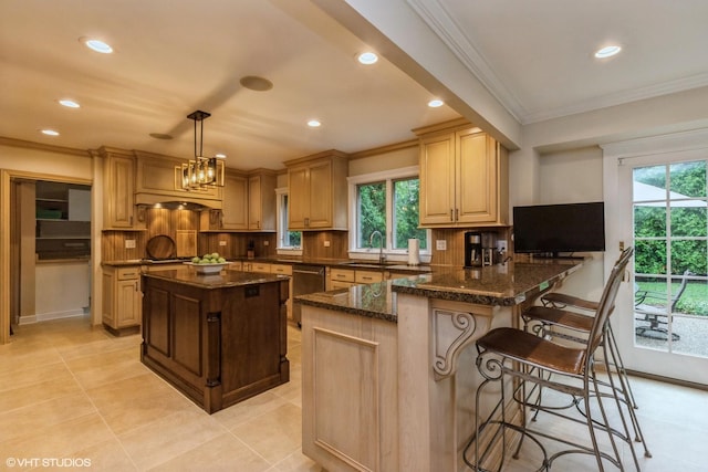 1076 Old Barn Ln, Lake Forest, IL 60045 - kitchen featuring dishwasher, crown molding, recessed lighting, plenty of natural light, and tasteful backsplash