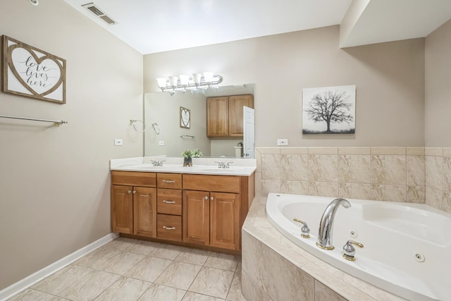 641 S Maple Ave Unit I, Oak Park, IL 60304 - bathroom featuring double vanity, a whirlpool tub, and marble look tiles