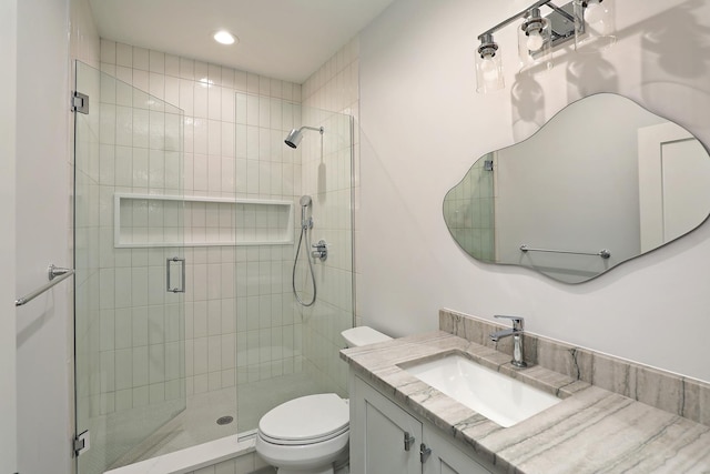1947 Summerton Pl, Northbrook, IL 60062 - bathroom with vanity, a stall shower, and recessed lighting