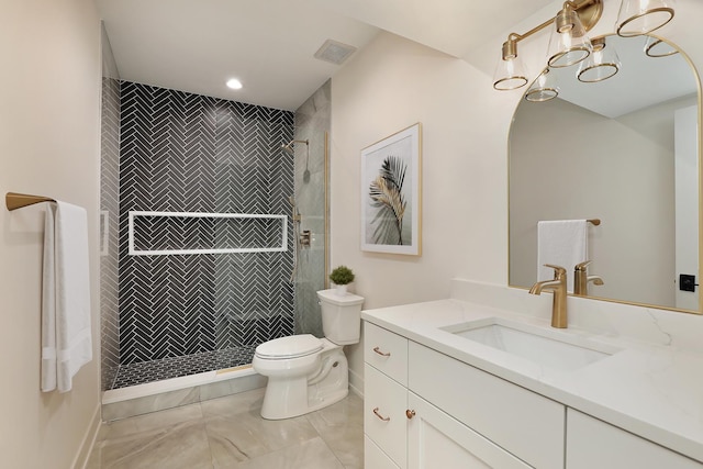 1947 Summerton Pl, Northbrook, IL 60062 - full bath featuring vanity, marble look tile flooring, tiled shower, and recessed lighting