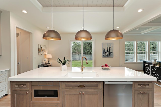 1947 Summerton Pl, Northbrook, IL 60062 - kitchen featuring dishwasher, light wood-style flooring, light countertops, recessed lighting, and pendant lighting