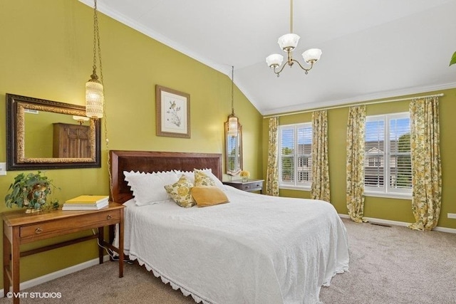 36917 N Deer Trail Dr, Lake Villa, IL 60046 - bedroom with crown molding, lofted ceiling, a chandelier, and carpet flooring