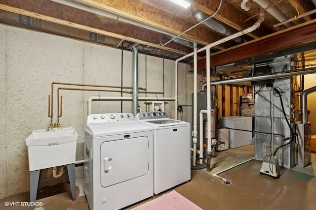 36917 N Deer Trail Dr, Lake Villa, IL 60046 - washroom featuring independent washer and dryer, gas water heater, and heating unit