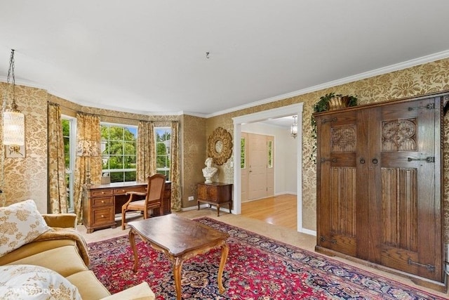 36917 N Deer Trail Dr, Lake Villa, IL 60046 - living room featuring wallpapered walls and crown molding