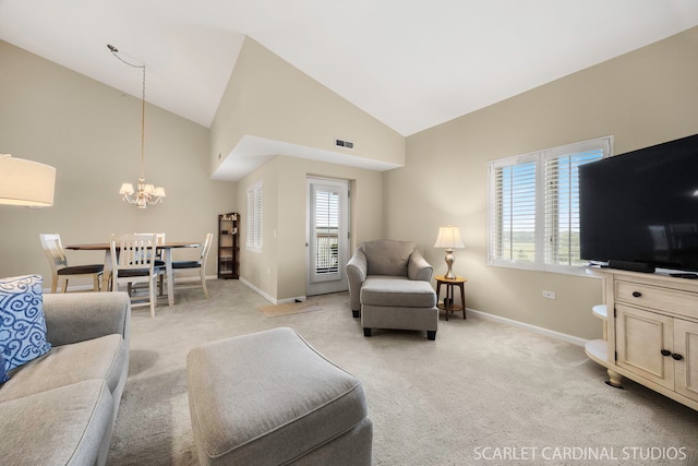 1500 S Ardmore Ave Unit 612, Villa Park, IL 60181 - living area with light carpet, a chandelier, and high vaulted ceiling