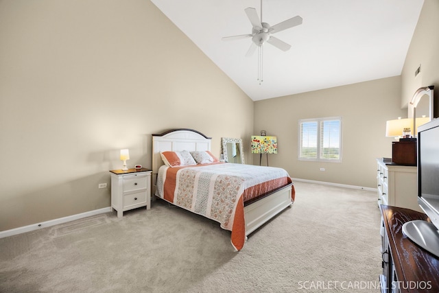 1500 S Ardmore Ave Unit 612, Villa Park, IL 60181 - bedroom with light colored carpet, high vaulted ceiling, and ceiling fan