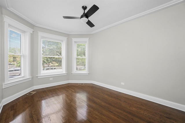 7548 S Harvard Ave, Chicago, IL 60620 - empty room with dark wood-style flooring, ornamental molding, and a ceiling fan