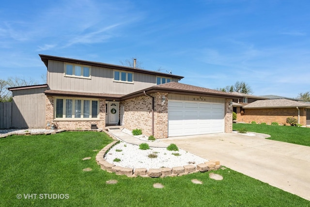 8036 S Fawn Trl, Justice, IL 60458 - traditional-style house featuring a garage, concrete driveway, a front lawn, and brick siding