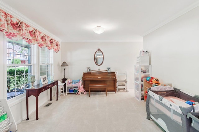 305 Buckingham Dr, Algonquin, IL 60102 - living area with crown molding, carpet flooring, and healthy amount of natural light