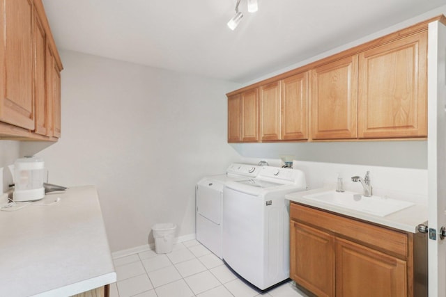 305 Buckingham Dr, Algonquin, IL 60102 - laundry room featuring cabinet space, washer and dryer, and light tile patterned floors