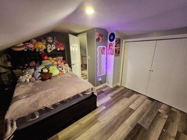 121 N Governor St, Sycamore, IL 60178 - bedroom featuring wood finished floors, vaulted ceiling, and a closet