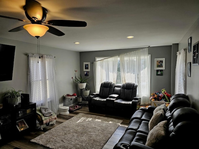 121 N Governor St, Sycamore, IL 60178 - living room featuring dark wood-type flooring and ceiling fan