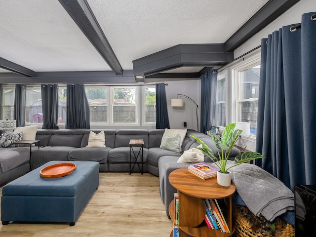 655 Charing Cross Rd, Elk Grove Village, IL 60007 - living room featuring a textured ceiling, beam ceiling, and light wood-type flooring