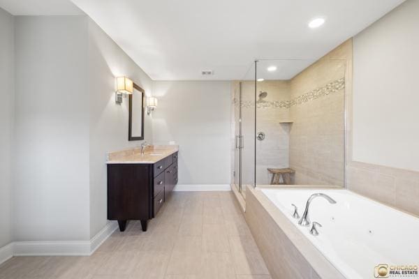 13119 Kinsale Ct, Lemont, IL 60439 - full bath with vanity, a whirlpool tub, a shower stall, and recessed lighting