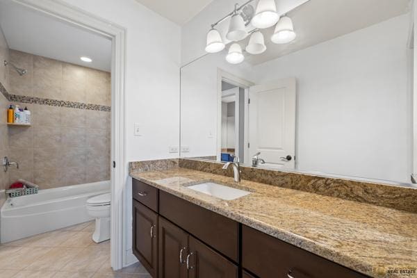 13119 Kinsale Ct, Lemont, IL 60439 - full bathroom featuring vanity, tile patterned flooring, shower / bathtub combination, and a chandelier