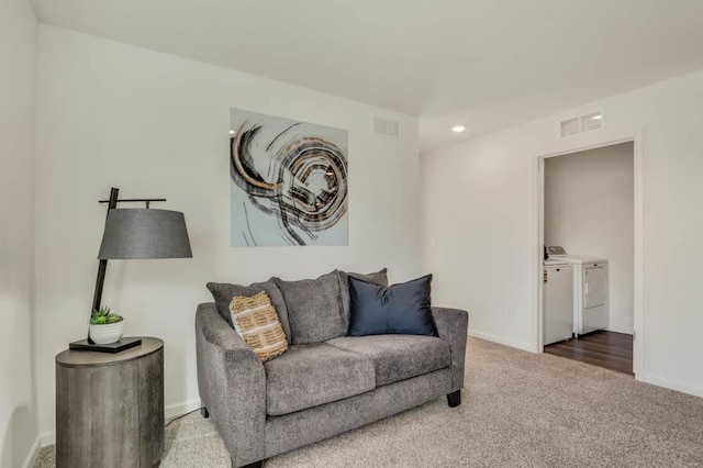 4944 Yates Dr Unit 0074, Mount Pleasant, WI 53403 - living area with washing machine and clothes dryer, carpet floors, and recessed lighting
