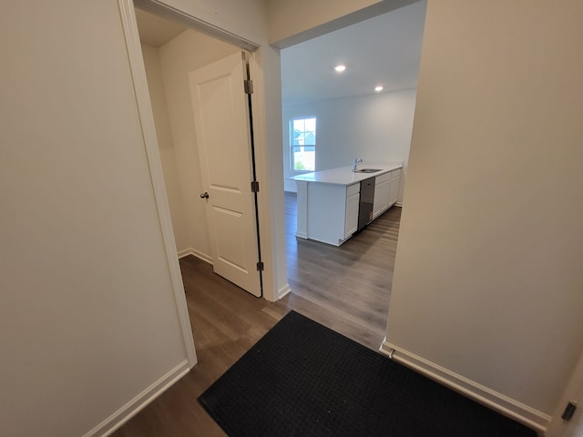 4944 Yates Dr Unit 0074, Mount Pleasant, WI 53403 - hallway featuring dark wood-style floors and recessed lighting
