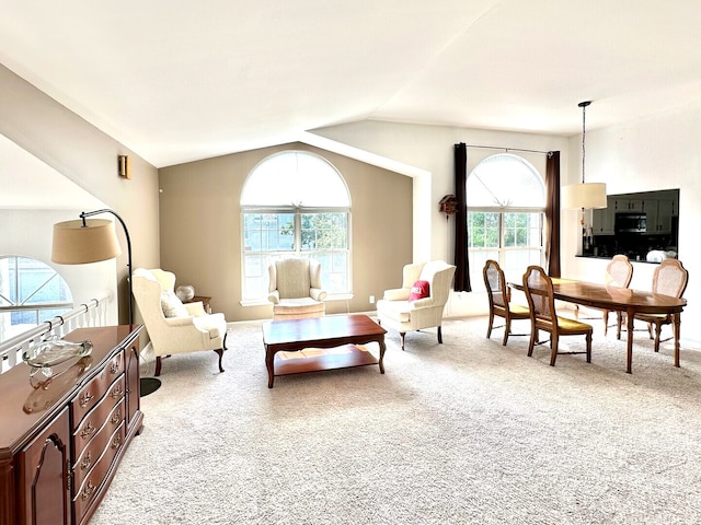 602 Muskegan Ct Unit 602, Vernon Hills, IL 60061 - living area featuring light colored carpet, healthy amount of natural light, and vaulted ceiling