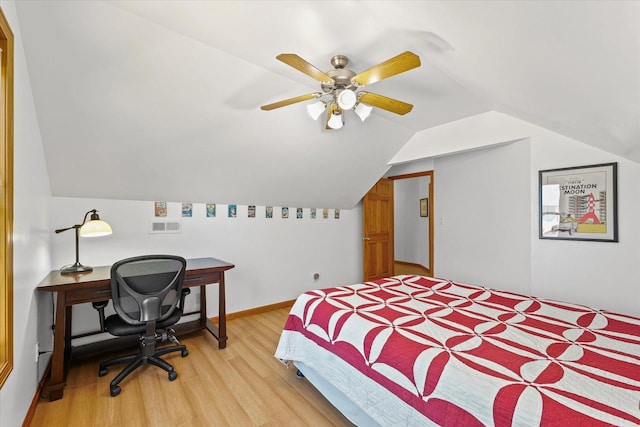 3220 Weeping Cherry Dr, Champaign, IL 61822 - bedroom with light wood-style flooring, lofted ceiling, and ceiling fan