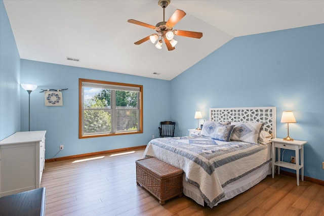 3220 Weeping Cherry Dr, Champaign, IL 61822 - bedroom featuring lofted ceiling, wood finished floors, and ceiling fan