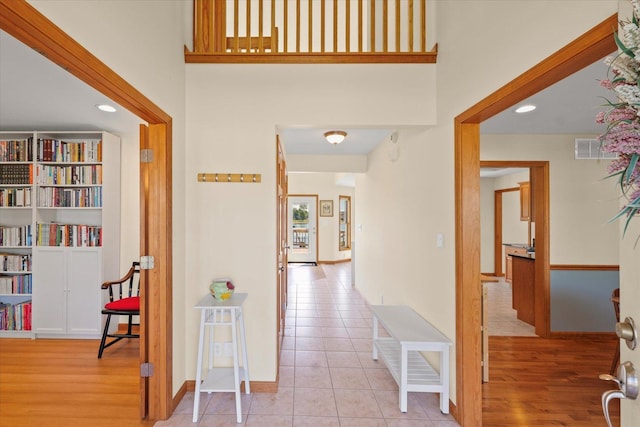 3220 Weeping Cherry Dr, Champaign, IL 61822 - hall featuring a high ceiling, light tile patterned floors, and recessed lighting