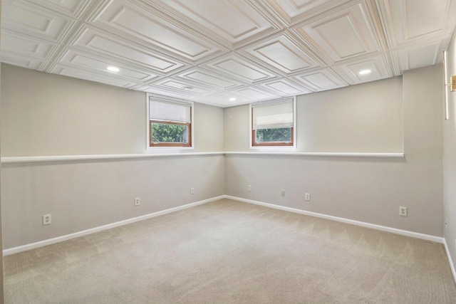 2642 N 3739th Rd, Sheridan, IL 60551 - spare room featuring light colored carpet, recessed lighting, and an ornate ceiling
