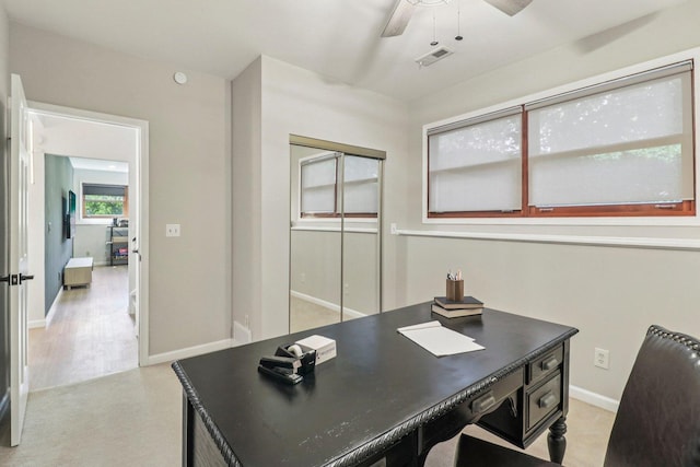 2642 N 3739th Rd, Sheridan, IL 60551 - office featuring a ceiling fan and baseboards