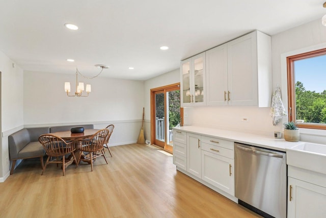 2642 N 3739th Rd, Sheridan, IL 60551 - kitchen featuring dishwasher, plenty of natural light, white cabinets, recessed lighting, and wainscoting