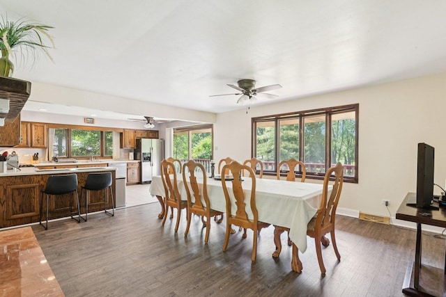 13115 Maple Rd, Mokena, IL 60448 - dining space with plenty of natural light, a ceiling fan, and wood finished floors