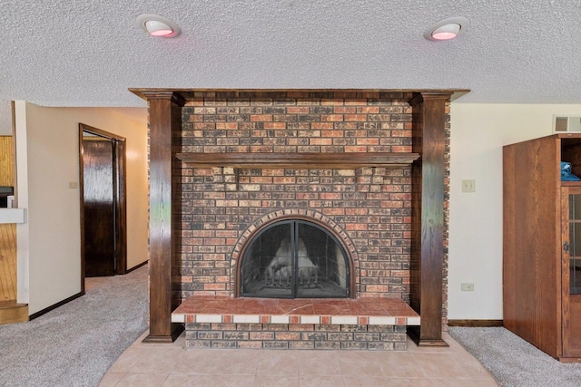 13115 Maple Rd, Mokena, IL 60448 - detailed view of a textured ceiling, carpet flooring, and a fireplace