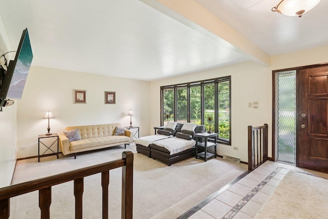 13115 Maple Rd, Mokena, IL 60448 - living room featuring baseboards and beamed ceiling