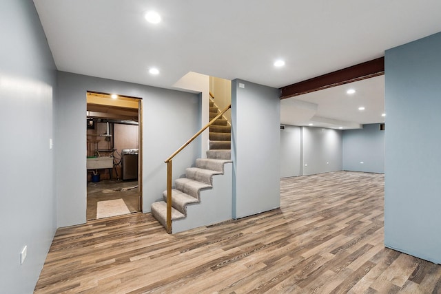 2125 Collett Ln, Flossmoor, IL 60422 - finished basement with light wood-type flooring, stairway, and recessed lighting