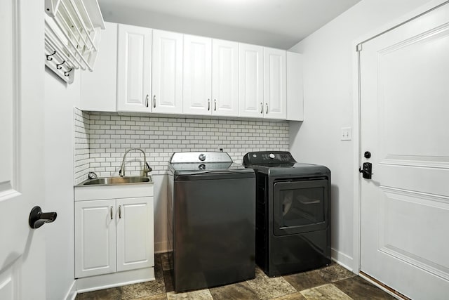 6815 W 142nd Ln, Cedar Lake, IN 46303 - laundry room with cabinet space, washer and dryer, and dark stone finish flooring