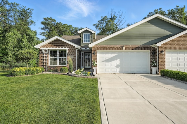 6815 W 142nd Ln, Cedar Lake, IN 46303 - traditional-style house with brick siding, a garage, a front yard, and concrete driveway