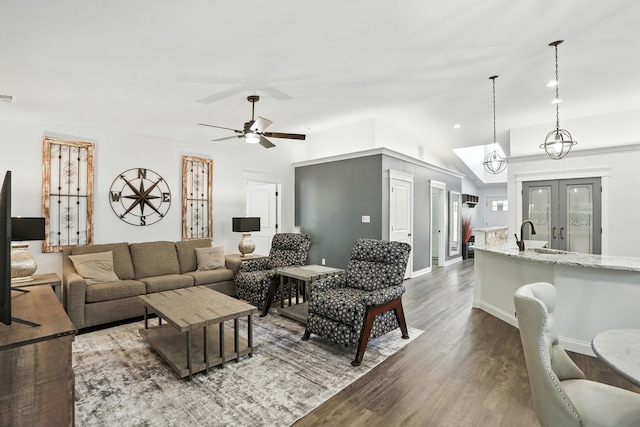 6815 W 142nd Ln, Cedar Lake, IN 46303 - living room with vaulted ceiling, dark wood-type flooring, and ceiling fan