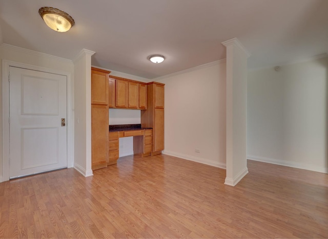 1 Renaissance Pl Unit 1212, Palatine, IL 60067 - unfurnished living room with built in study area, light wood-style floors, and ornamental molding
