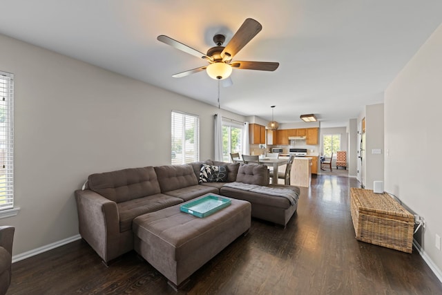 944 W Briarcliff Rd, Bolingbrook, IL 60440 - living area featuring ceiling fan, healthy amount of natural light, and dark wood-type flooring