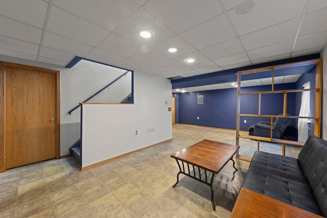 944 W Briarcliff Rd, Bolingbrook, IL 60440 - living area with a paneled ceiling, recessed lighting, and stairway