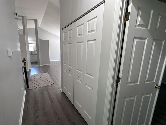 4075 Peartree Dr, Lake In The Hills, IL 60156 - hall featuring dark wood-style floors and lofted ceiling