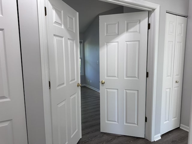 4075 Peartree Dr, Lake In The Hills, IL 60156 - hallway featuring dark wood-type flooring and vaulted ceiling
