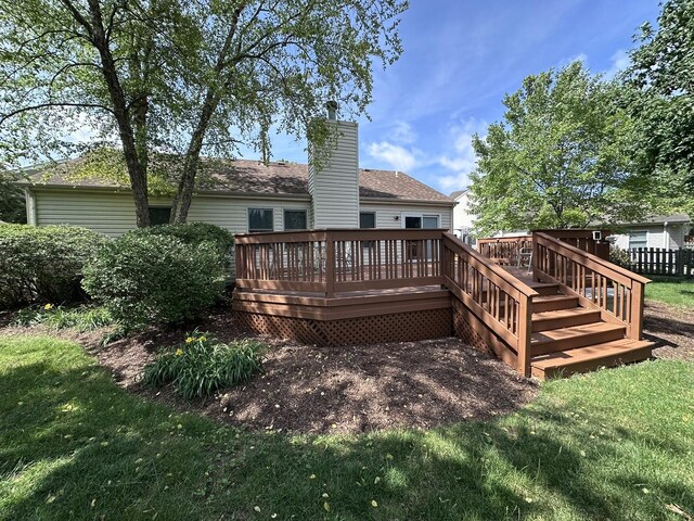 4075 Peartree Dr, Lake In The Hills, IL 60156 - back of house featuring a deck and a chimney