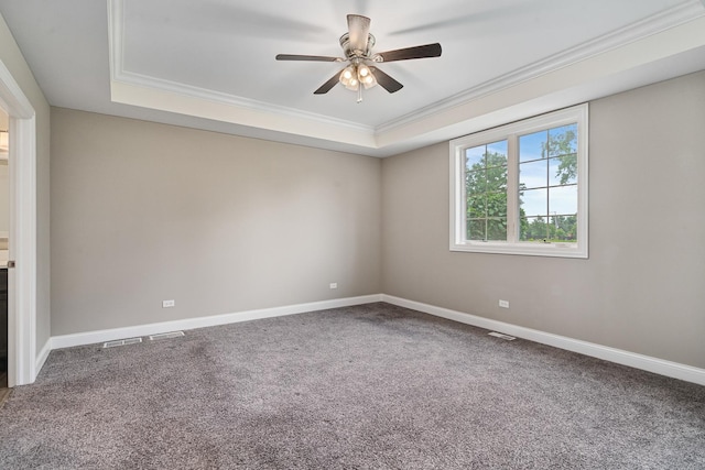 14903 S Preserve Dr, Lockport, IL 60441 - carpeted spare room featuring a raised ceiling, ceiling fan, and crown molding