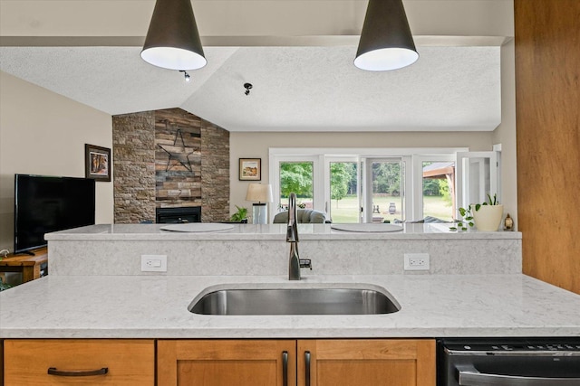 2911 E Oaks Rd N, Urbana, IL 61802 - kitchen with open floor plan, dishwasher, lofted ceiling, healthy amount of natural light, and a textured ceiling