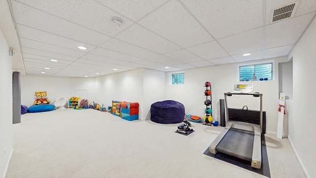 39 Keswick Ct, Lincolnshire, IL 60069 - exercise area with carpet floors, a drop ceiling, and recessed lighting