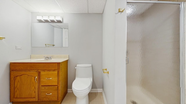 39 Keswick Ct, Lincolnshire, IL 60069 - full bathroom with vanity, a shower stall, a paneled ceiling, and tile patterned flooring