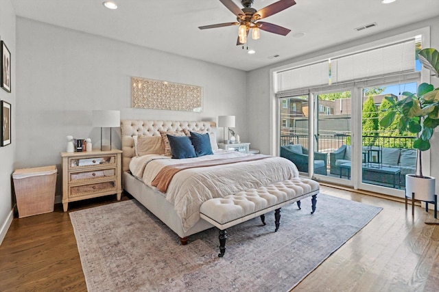 2140 W Armitage Ave Unit 3W, Chicago, IL 60647 - bedroom with access to outside, dark wood-style floors, recessed lighting, and ceiling fan
